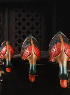 泰国创意木质喝水鸭子摆件家居客厅办公室桌面装饰木雕工艺礼品摆