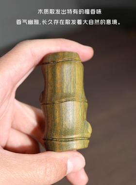绿檀木摆件竹子现代实木手工雕刻文玩手把件桌面茶宠竹节车载装饰