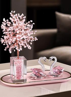 水晶发财摇钱树摆件轻奢高档客厅电视酒柜茶几天鹅装饰品桌面摆设