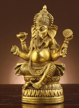 纯黄铜象神摆件泰国象财神天目象鼻印度护发神像泰式风格装饰摆设