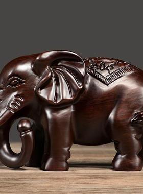 实木雕刻大象摆件一对吉祥象家居客厅酒柜装饰办公室摆设中式送礼