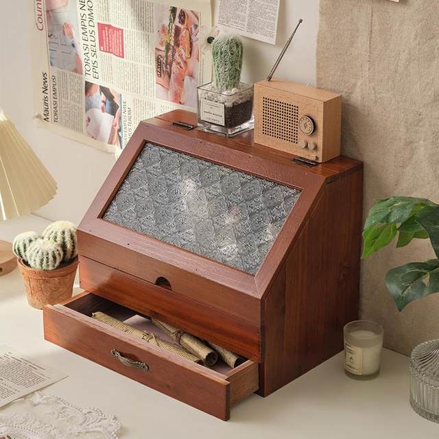 Japanese-style dustproof solid wood retro style desktop storage box bedroom dressing table Chinese-style cosmetic storage cabinet with drawers