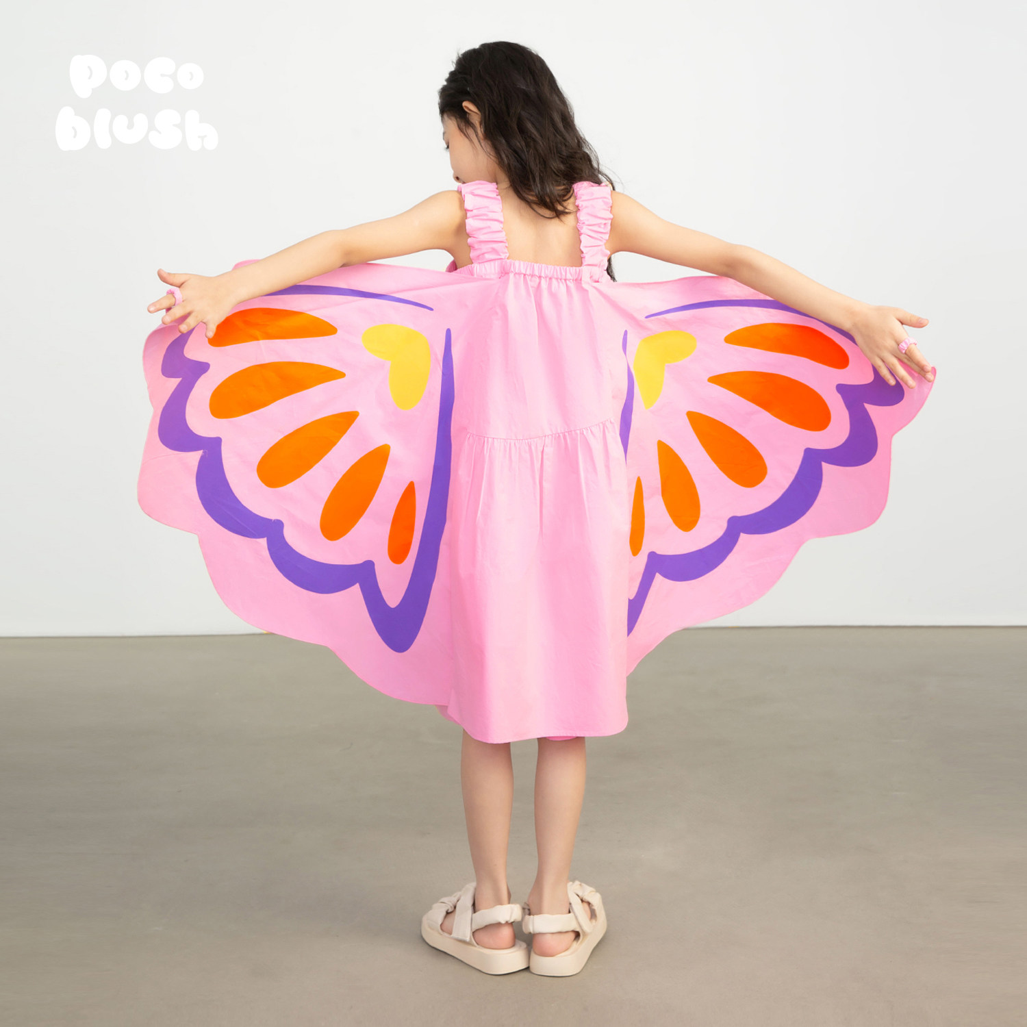 pocoblush原创设计夏日百花蝴蝶连衣裙女童装吊带裙全棉印花裙子,淘宝优惠券,粉丝福利购,淘宝优惠卷