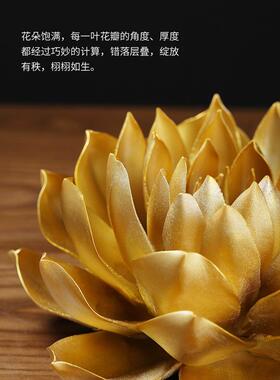 七珍 陶瓷金色莲花摆件佛堂供奉荷花佛前供花客厅供桌佛桌彷真花