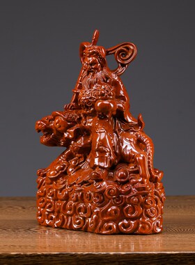 花梨木雕刻武财神赵公明神像摆件家居公司店铺装饰工艺品开业送礼