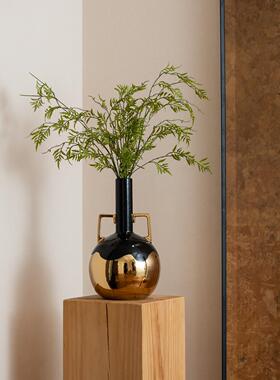 意式轻奢高档陶瓷电镀黑金鎏金花瓶酒店样板房玄关高级感装饰摆件