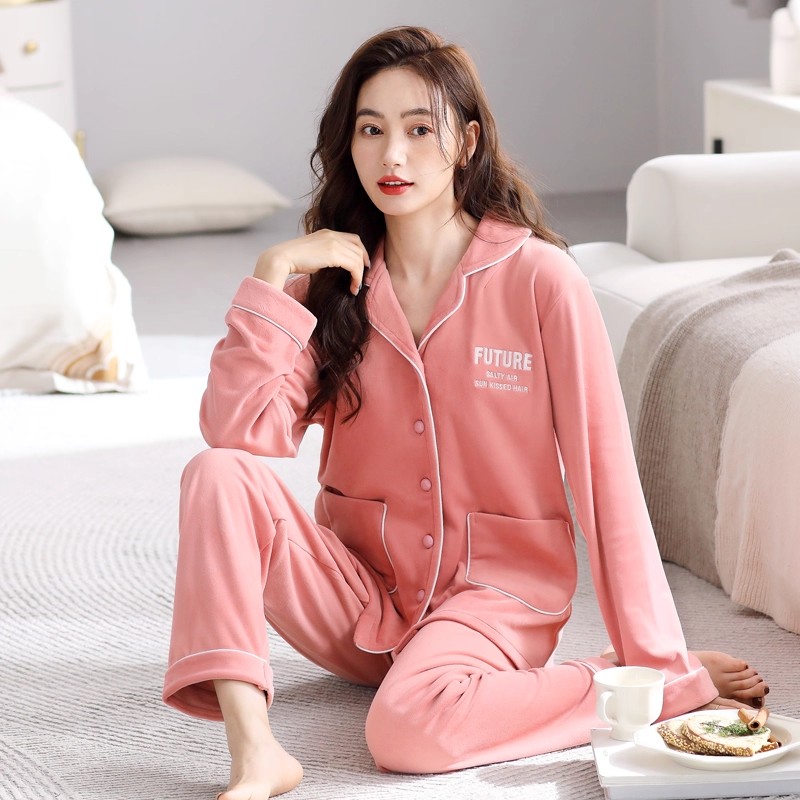 七色纺睡衣【李沁同款】女秋冬季加厚保暖法兰绒家居服套装可外穿