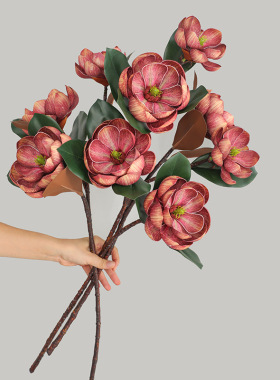 仿真花单枝玉兰 新中式家居客厅插花摆件花束 3头油画广玉花假花