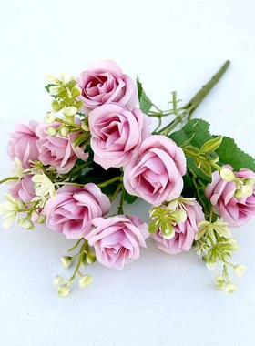 仿真花花束玫瑰 欧式小把花假花 家居婚庆摆件装饰餐桌花瓶摆放