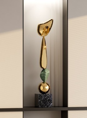 电镀抽象细长雕塑摆件现代轻奢石来运转艺术客厅T玄关酒店落地装