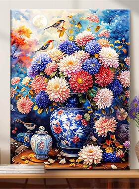 花开富贵|diy数字油画丙烯填充手绘国画花系减压油彩涂色画