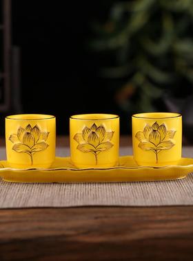 陶瓷净水杯莲花供杯佛前供奉财神观音供水杯家用佛具杯圣水杯摆件