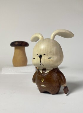 【杋居直播】纯实木桌面摆件小兔子卡通造型办公室解压装饰品礼物