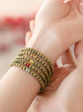 简约素雅檀香木手链细小天然绿檀木复H古民族文艺手串男女学生单