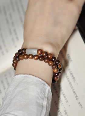 原创越南花奇楠沉香木珠手串和田玉古风简约檀香木质X男女情侣手