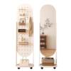 Movable universal wheel solid wood hole board with full-length mirror floor-standing 360-degree rotatable home storage rack