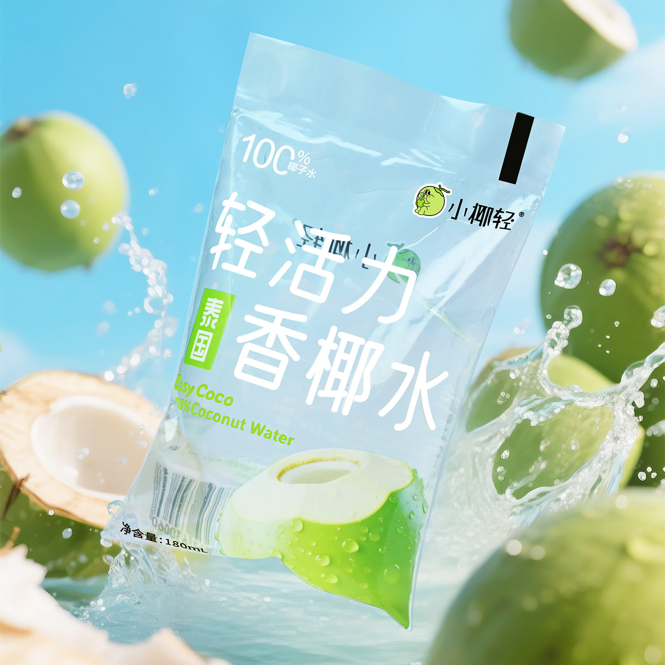 小椰轻100%纯椰子水天然电解质水180ml*20袋泰国香水椰含钾饮料