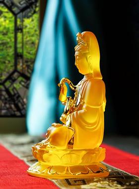 精品工艺水琉璃观音菩萨佛像家用供奉居家佛堂观世音菩萨摆件结缘