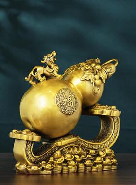 大号黄铜葫芦摆件招财全铜福禄如意家居客厅玄关办公室风水工艺品