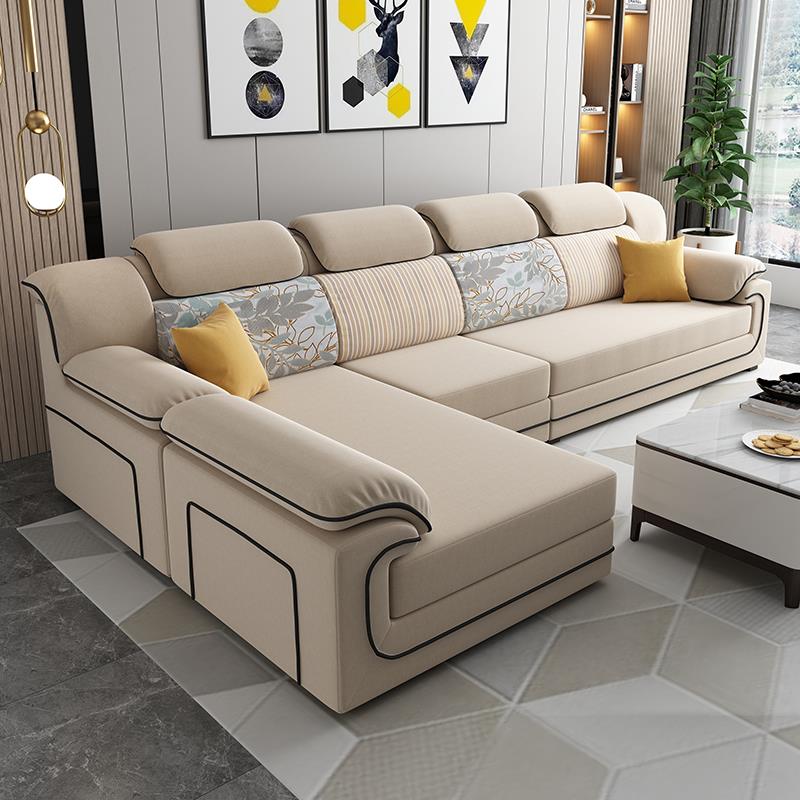 新款客厅简约现代免洗乡村冬夏凉席布艺沙发贵妃组合3.2m/3.6米 - 图1