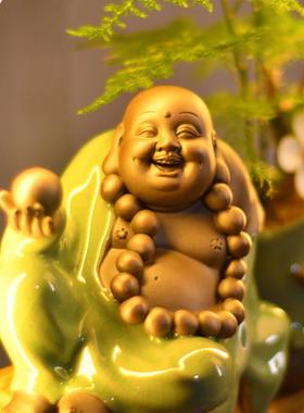 创意中式招财弥勒流水摆件禅意家居客厅玄关加湿喷泉装饰乔迁礼品