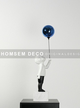 简约样板房间创意软装饰w品抽象气球男孩人物雕塑售楼处摆件