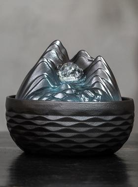 陶瓷USB水循环系统流水摆件办公桌茶台招财装饰品中式喷泉加湿器