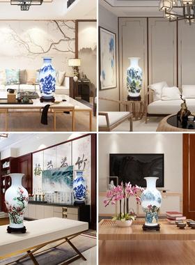 景德镇陶瓷青花瓷富竹插花瓶装饰客厅电视柜酒柜家居陈设
