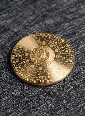 罗盘黄铜八卦实心风水高精度激光专业时来运转钱指尖陀螺手把件
