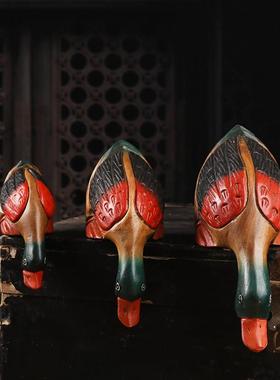 泰国创意木质喝水鸭子摆件家居客厅办公室桌面装饰木雕工艺礼品摆