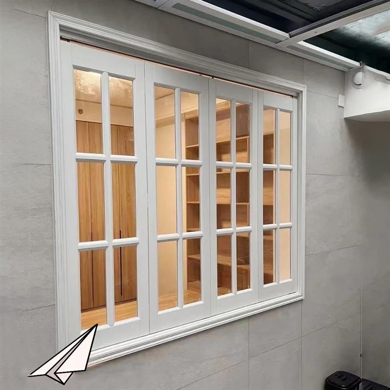 左右折叠窗户白色格子窗烤漆实木定制玻璃窗原木推拉窗对开窗隔断 - 图0