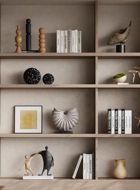 侘寂风酒店会所办公室壁龛复古软装摆件客厅展示柜博古架高档装饰