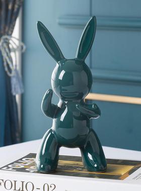 创意家居小兔子摆件客厅电视柜酒柜玄关装饰品陶瓷工艺品乔迁礼物
