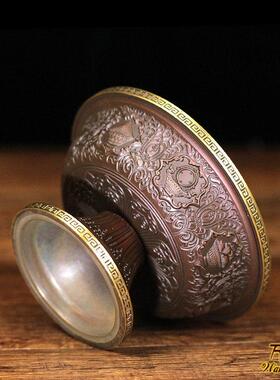 护法杯纯铜雕花立体八吉祥供水酒尼泊尔工艺圣水杯