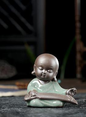 创意哥窑陶瓷小和尚摆件花盆多肉园艺鱼缸盆栽造景装饰小沙弥花宠