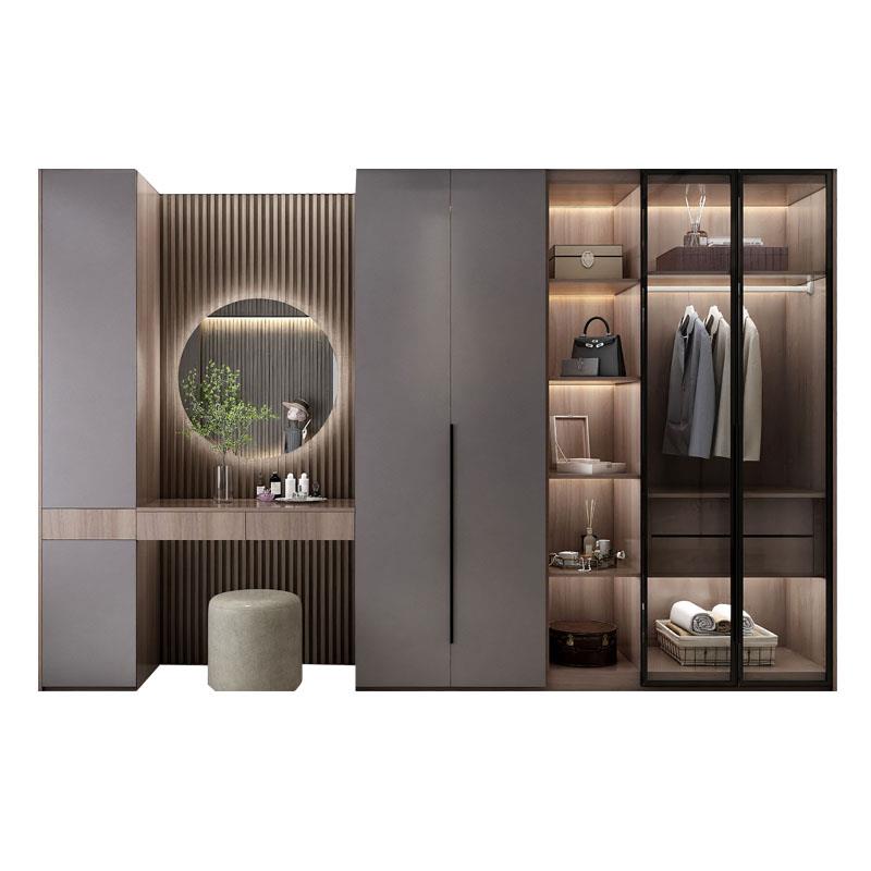 轻奢衣柜梳妆台一体家用卧室简约现代实木组合柜子玻璃门衣橱定制 - 图3