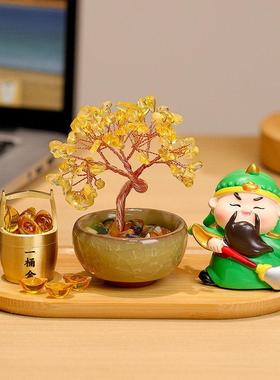 可爱治愈系情绪稳定工位小摆件关公财神爷发财树电脑桌装饰小摆设