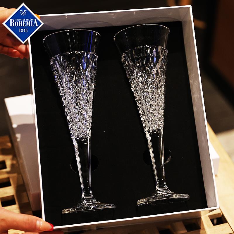 捷克进口BOHEMIA水晶玻璃高档香槟杯高脚红酒杯甜酒气泡杯子套装 - 图0