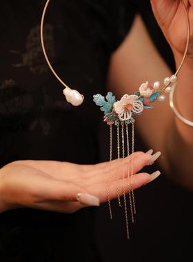 古风璎珞项朵msq20220圈汉色服配饰项炼气质名媛新中式锁炼骨烧蓝