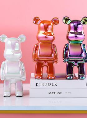 家居客厅摆件陶瓷电镀暴力熊玄关沙发电视柜装饰品存钱储蓄罐北欧