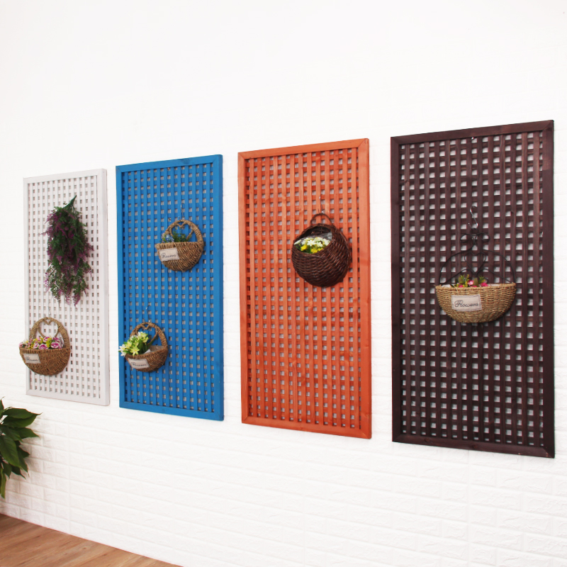 网格阳台悬挂墙壁墙上花架实木壁挂客厅绿萝挂墙铁艺吊兰花盆挂式 - 图2