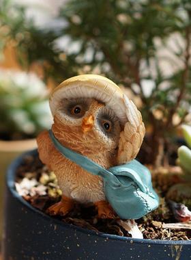 创意旅行猫头鹰花园户外装饰仿真动物桌面摆件可爱树脂工艺品礼物