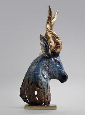 全铜领头羊摆件羊头吉祥物开业礼物客厅办公桌面装饰品黄铜工艺品