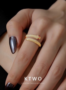 2025新款水晶锆石本命蛇年食指戒开口戒指女P小众时尚礼物轻奢饰