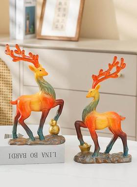 福禄相伴对鹿摆件客厅电视柜酒柜装饰乔迁新居送礼