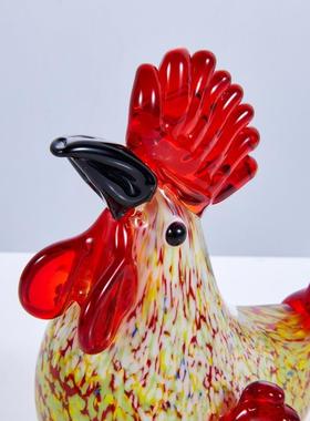 琉璃手工艺术品彷真咕咕鸡玻璃公鸡生肖鸡摆件桌面装饰品非遗礼物