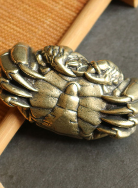 实心纯黄铜办公桌面小摆件招财螃蟹大闸蟹L古铜茶宠饰品工艺品礼