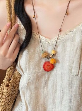 夏日花笺~独特水果切片滴胶项链女多巴胺锁骨链长款海边衣服配饰