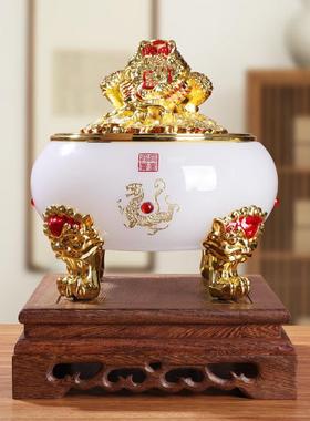 琉璃玉聚宝盆存钱罐摆件金蟾风水家居客厅酒柜装饰品开业乔迁礼品