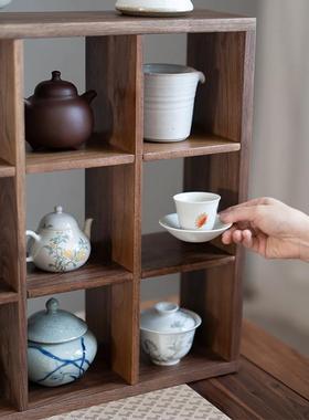 黑胡桃木九宫格架墙面桌面置物架实木茶家具禅意多宝格瓷器方格架